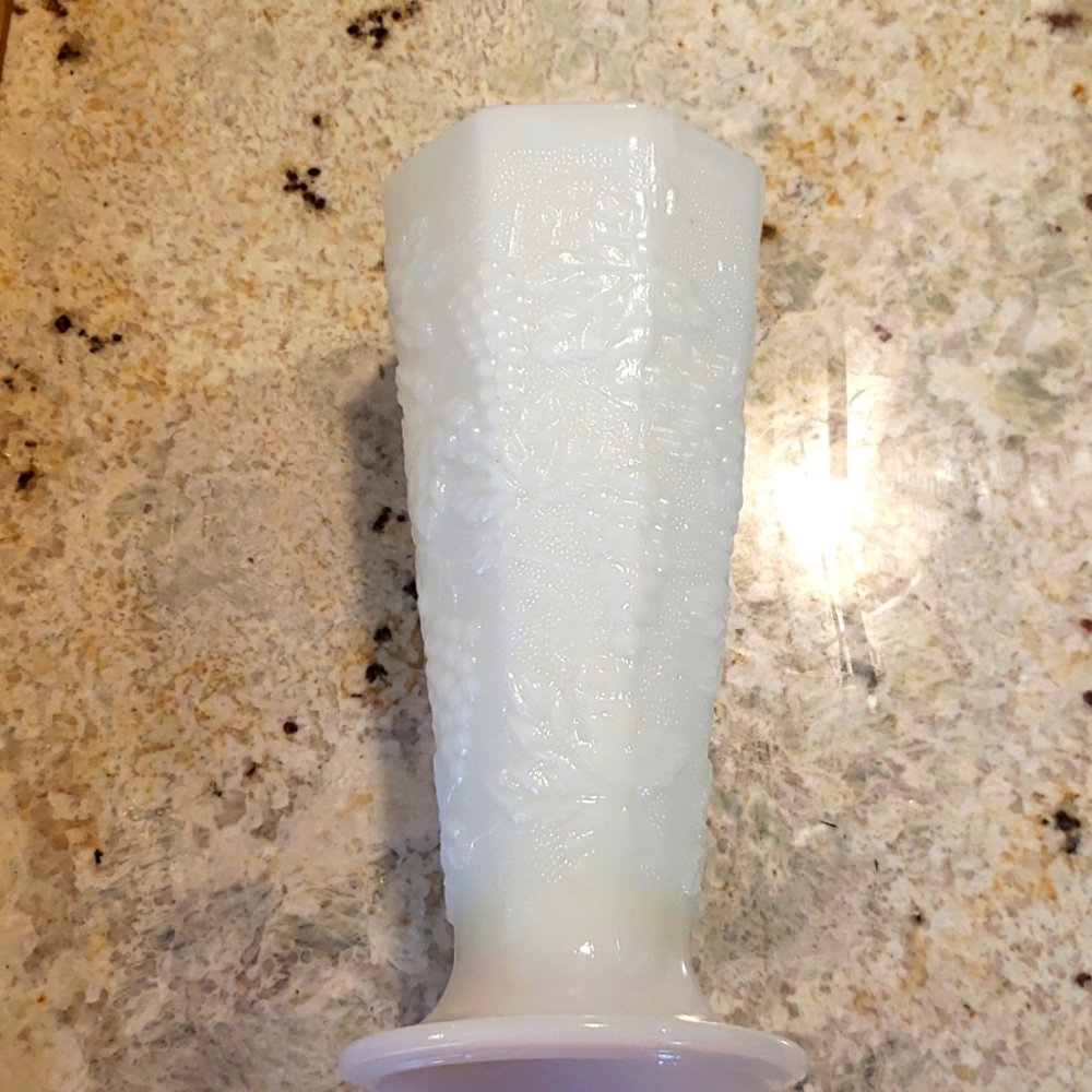 Vintage Milk Glass Grape Pattern Vase
